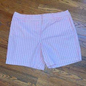 Lands' End Women's Pink and White Plaid Shorts